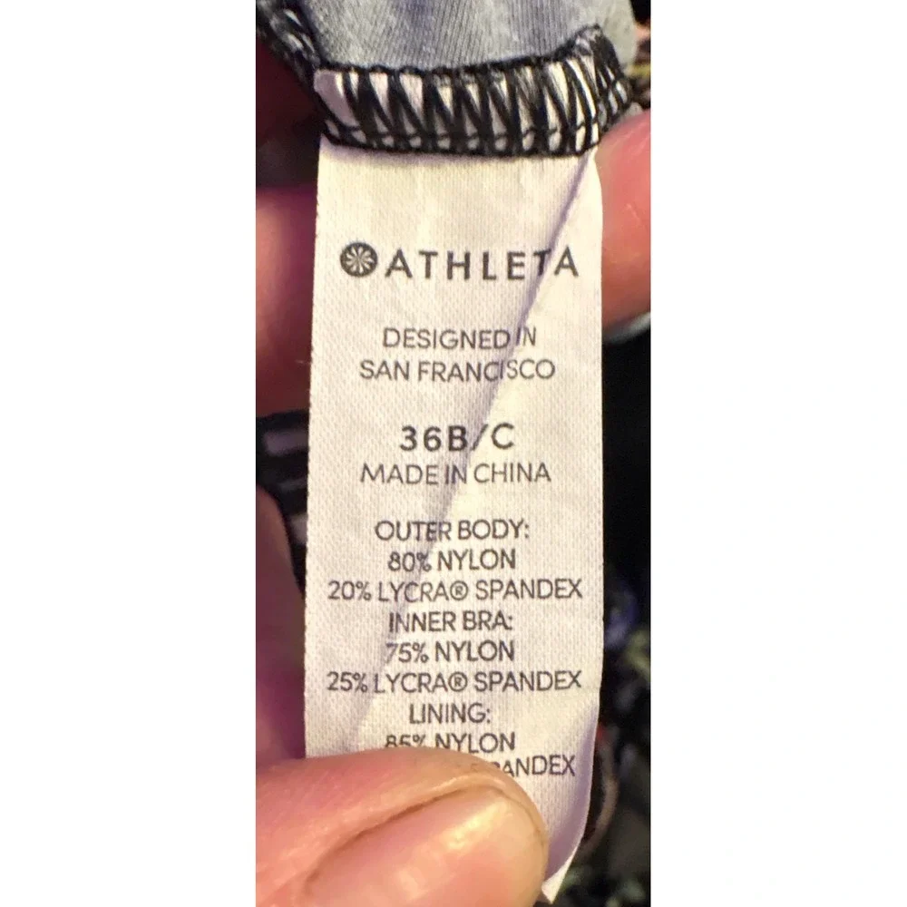 Athleta Women's Black Floral Underwire Built-In Bra Athletic Tank Top 36 B/C